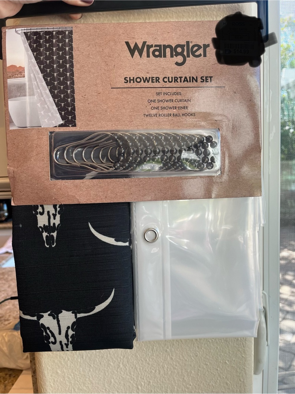 Wrangler Black and White Bull Skull Shower Curtain Set